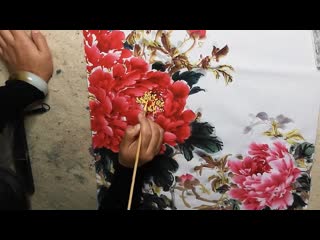 traditional chinese guohua painting (chinese national painting). painting "peonies in bloom"